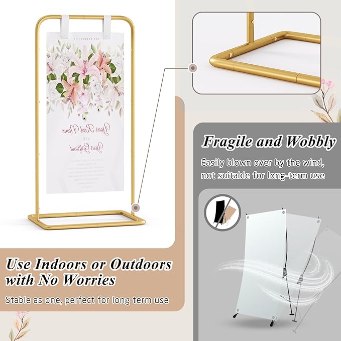 Wedding Welcome Sign Stand, Adjustable Welcome to Our Wedding Sign Holder,Heavy Duty Easel Stand for Sign, Wedding Seating Chart Stand, Easel for Display (Gold)