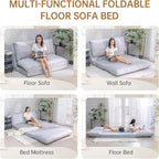 Bean Bag Chairs for Adults,Folding Sofa Bed,Floor Couch Bed, Foam Filling Fold Floor Mattress with Washable Soft Faux Fur Cover, Leisure Floor Couch for Bedroom Living Room(Grey, Double)