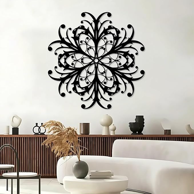 Maclou Geometric Metal Wall Art, Wrought Iron Wall Decor, Metal Scroll Wall Decor, Vintage Farmhouse Wall Hanging for Living Room, Bedroom, Bathroom (Black,35"x35" / 90x90cm)