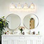 4-Light Modern Bathroom Light Fixture Chrome Bathroom Vanity Lights Over Mirror Wall Sconce Lighting with K9 Crystal Shades E26 Base for Bedroom, Living Room, Hallway, Cabinet Wall Lamp