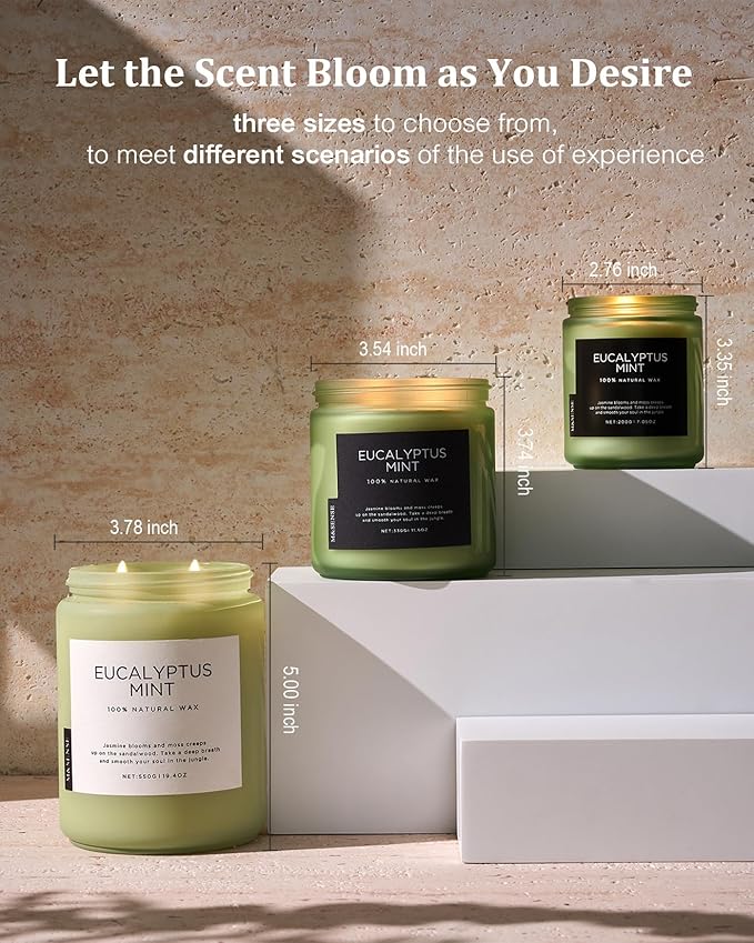 M&SENSE Eucalyptus & Mint Candles Home Scented, Natural Non Toxic Soy Candle, 19.4oz 110H Long Lasting Aromatherapy Candle for Stress Relief, Meditation, Spa, Relaxing Gifts for Men Women