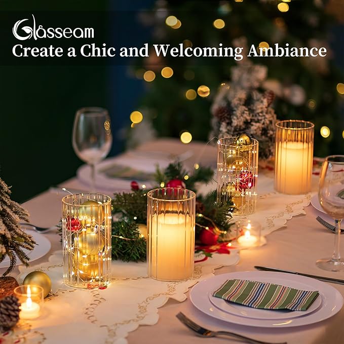 Glasseam Hurricane Glass Candle Holders: 6 Pcs Clear Candle Holders for Pillar Candles Ribbed Modern Candle Holder Decorative Cylinder Vases for Centerpiece Wedding Table Decoration 5.91’’