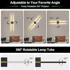 Battery Operated Wall Sconce Set of Two with Remote Control, 3000K-6000K Dimmable Black Gold Wall Lights, Timable LED Wireless Wall Sconces, 350° Ratate for Bathroom, Living Room, 39.4 Inch