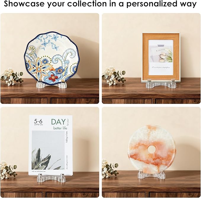 2 Pack Acrylic Easel Display，Plate Stands for Display，Adjustable Clear Display Holder for 7" to 12" Platter, Book, Card, Frame, Picture, Artwork, Plaque