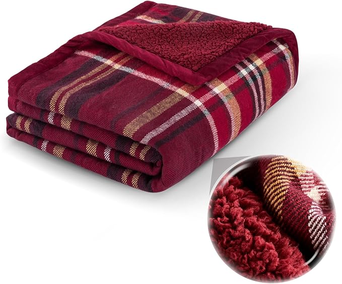 Sophia & William Throw Blanket for Couch Sofa(60x80 Inches) - Reversible Fluffy Soft Blanket, Gifts for Women, Red