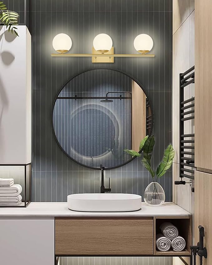 New Bathroom Vanity Light Fixtures 3 Lights Brushed Brass Glass Shade Modern Wall Bar Sconce Over Mirror