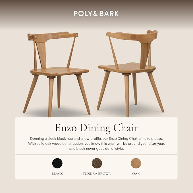 Poly & BARK Mid Century Modern Enzo Oak Dining Chair – Solid Oak Wood Splat Back Chair, 18" Seat Height, 32" Tall – Stylish MCM Kitchen & Dining Room Chair