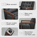 Lexicon Modern Accent Chair, Luxury Genuine Leather Match Living Room Chair with Tufted Cushions, Solid Wood Frame and Arm Rest, Comfy Upholstered Single Seat for Bedroom/Reading/Office, Black
