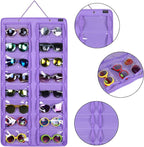AROUY Sunglasses Organizer Storage, Hanging Dust Proof Wall Pocket Glasses Organizer - 16 Felt Slots Sunglass Organizer Holder with Metal Hook and Sturdy Rope (Dust Proof, Purple)