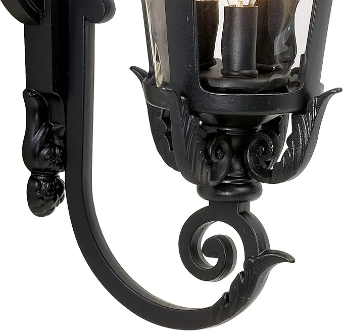 John Timberland Casa Marseille European Outdoor Wall Light Fixture Mediterranean Black Scroll Arm 21 1/2" Clear Hammered Glass for Exterior House Porch Patio Outside Deck Garage Front Door Home