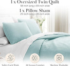 Southshore Fine Living, Inc. Twin Quilt Bedding Set, Soft Microfiber Coverlet Bedspread, Stain and Pet Hair Resistant Bedding, XL/Twin Blue Quilt Comforter Set with 1 Pillow Sham, Sky Blue
