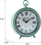 NIKKY HOME Antique Table Clock Silent Non-Ticking, Shelf Desk Top Clock Battery Operated Rustic Distressed Design, Shabby Chic Home Decor for Fireplace Mantel, Desktop, Countertop- Green