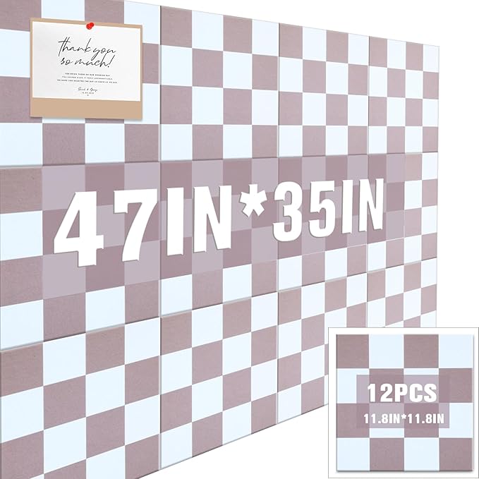 Geyoga 12 Pcs Cork Board for Wall 12 x 12 Inch Retro Colorful Checkered Bulletin Board Acoustic Wall Panels Boho Felt Tiles Cute Self Adhesive Hanging Decor for Office Home Classroom(Brown Plaid)