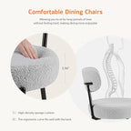 Dining Chairs Set of 2, Mid Century Modern Boucle Upholstered Kitchen Chair with Curved Backrest & Metal Legs for Home/Living Room/Bedroom/Office-Grey