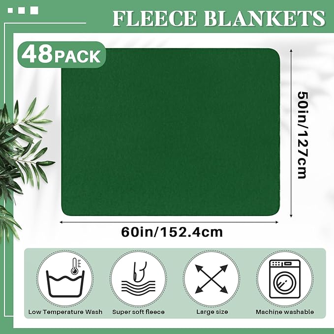 Newwiee 48 Pcs Fleece Throw Blankets Bulk 50'' x 60'' Oeko-tex Standard 100 Certified Spring Outdoor Wedding Guest Blankets Lightweight for Sleepover Donation Lap Pet Sofa Home (Green)