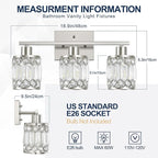Crystal Modern Bathroom Light Fixtures, 3-Light Brushed Nickel Bathroom Vanity Wall Light, Vanity Lights for Mirror, Restroom, Bedroom (E26 Socket, Bulbs Not Included)