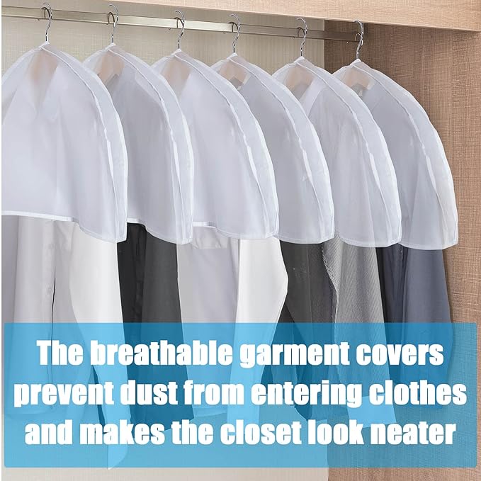 Patelai 32 Pcs Shoulder Covers for Hanging Clothes 24 x 12 x 2 Inches Plastic Garment Dust Covers Protectors with 2" Gusset for Closet Storage Suit, Coats, Jackets, Dress Closet Storage