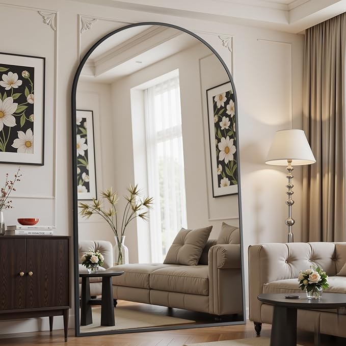 Suidia Arched Full Length Mirror, 88"x44" Floor Mirror Freestanding, Floor Standing Full Body Mirror with Stand for Bedroom, Hanging Leaning Mounted for Living Room Cloakroom, Black