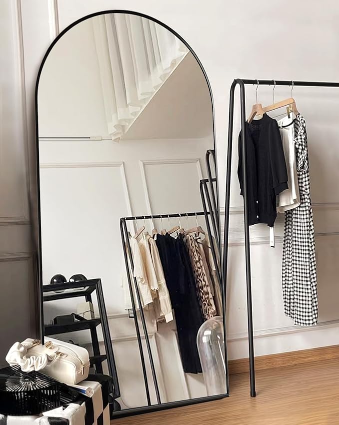Arched Full Length Mirror, Floor Mirror with Stand, 41"x81" Large Wall Mirror Full Length, Body Floor Mirror, Wall Mounted Mirror for Bedroom, Black