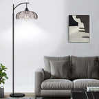Arc Floor Lamps for Living Room with Remote,Black Dimmable Floor Lamp with Gray Glass Shade,Unique Vintage Flower Standing Tall Lamp,Modern Mid Century Floor Lamps for Bedroom Office Corner