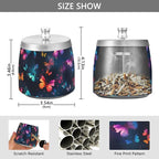 Butterflies Colorful Black Ashtray with Lid, Outdoor Ashtrays for Patio, Stainless Steel Ashtray Odorless Smokeless for Home Office Balcony