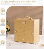 Valentine's Day Gifts Homde Synthetic Leather Huge Jewelry Box Mirrored Watch Organizer Necklace Ring Earring Storage Lockable Gift Case (Gold)