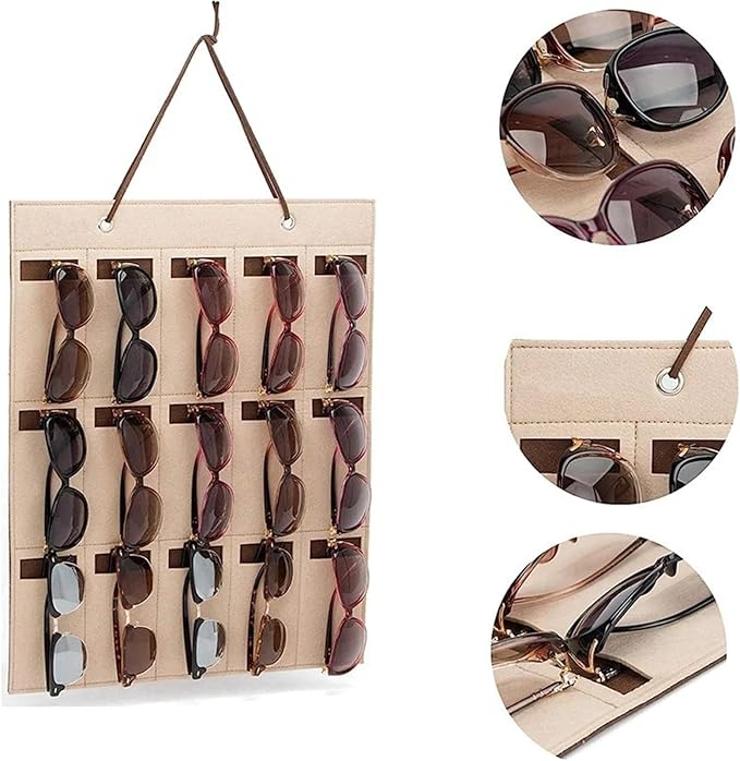 1Pc 15 Grids Glasses Organizer Storage Wall Hanging Bag Multifunctional Sunglasses Eyeglass Container Bag Foldable(Black)