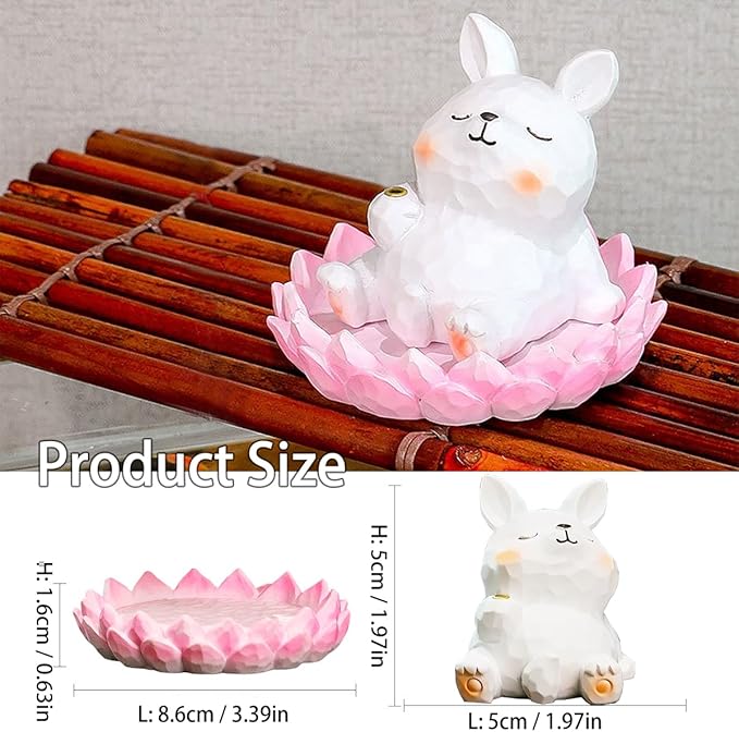 Lotus Rabbit Incense Holder Cute Animal Figurine Incense Burner Flower Stand Ash Catcher Creative Cartoon Resin Rabbit Statue for Home Room Decor Meditation Yoga Spa