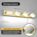 OKELI 5 Lights Bathroom Vanity Light Fixtures Gold LED Dimmable Vanity Light Over Mirror Modern Wall Mounted Lighting Fixture, 350° Rotatable Lamp Head 24W Cold White 6000K ETL Listed