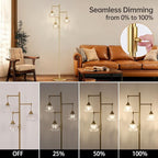 Dimmable Floor Lamp for Living Room, Bedroom, Gold Standing Lamp with 3pcs 6W Bulbs, Vintage Brass Floor Lamps for Corner, Nursery (Clear Tulip)