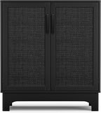 Black Rattan Cabinet, Natural Rattan Storage Cabinet with 2 Doors Adjustable Shelf Large Space Entryway Hallway Sideboard Buffet for Living Room Kitchen