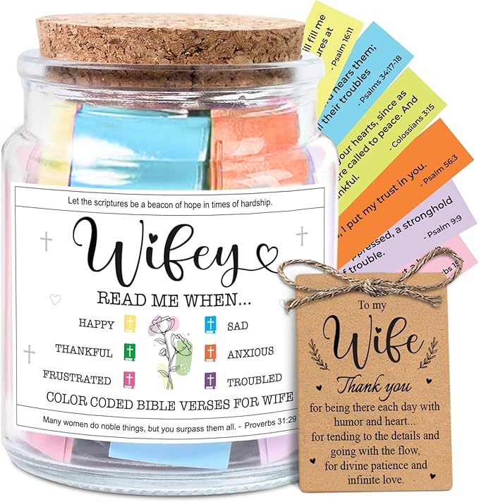 NewEleven Valentines Day Gift For Wife From Husband - Soulmate, Girlfriend, Fiance Gift for Anniversary, Birthday - Inspirational Gifts, Christian Present For Wife From Husband - Bible Verse Jar