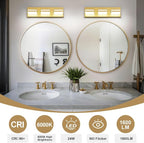 Modern LED Small Bathroom Lights Fixtures(3-Light),Metal Gold Acrylic Wall Lighting,Vanity Lights for Bathroom Over Mirror(6000k 16in)