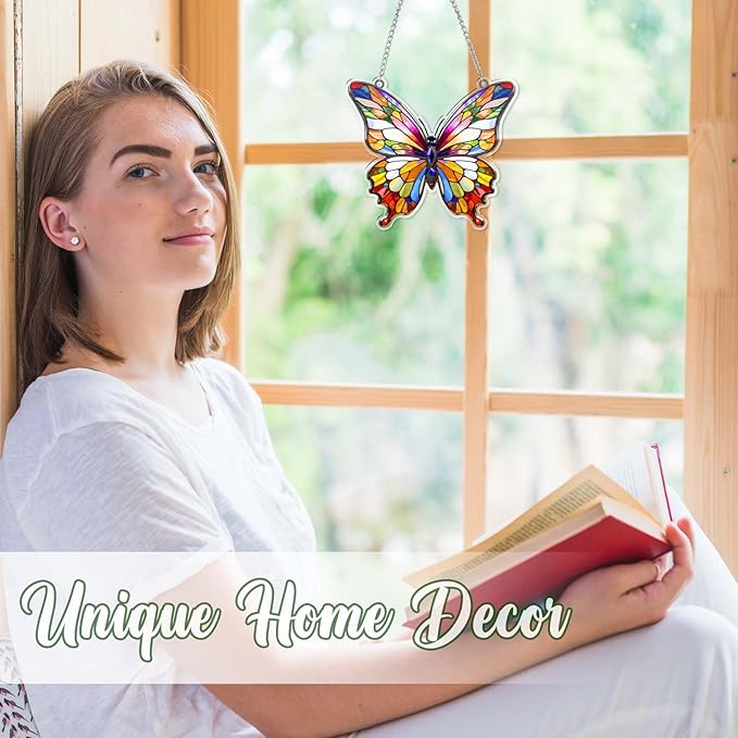 Butterfly Gifts for Women, Rainbow Acrylic Butterfly Hanging Ornament, Whimsical Decor Ornaments for Home Window & Car Decor, Christmas Ornament Decorations