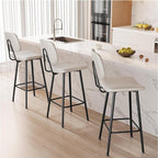 29-Inch Leather Bar Stools Set of 3, Counter Height Barstools with High Backrest，Bar Chairs for Kitchen Island with Heavy Duty Metal Legs, Beige