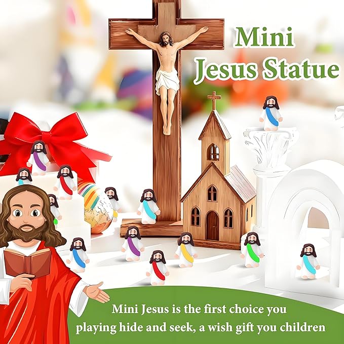 20pcs Mini Jesus Statue Ornament Mini Christ Savior Decoration Small Jesus Statue Sunday Religious Party Easter（Colorful）