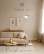 HarvestLand Halo Brass Floor Reading Lamp – Adjustable Pharmacy Floor Lamp with Solid Base, Reading Lamps Floor Standing, White Floor Lamp for Living Room or Over Chair Use, Bedroom, Antique Décor