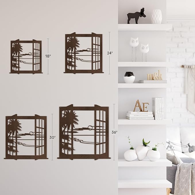 SIGNLEADER Metal Wall Art Decor Tropical Sunset Scenery Modern Abstract Wall Sculpture Hangings Home Decoration for Living Room, Bedroom, Bathroom, Kitchen, Outdoor - 18" Bronze