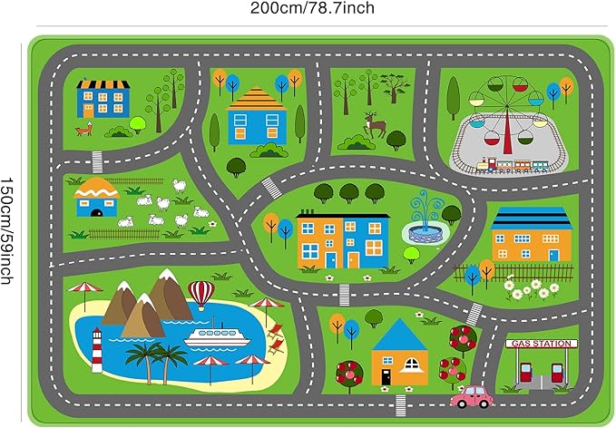 Kids Car Playmat 78.7"X 59", Kids Rug for Playroom Car Mat Town City Road Traffic Rugs, Play Mat for Floor, Extra Large Boys Kid Car Track Play Rug (Style Three, 78.7X 59 INCH)