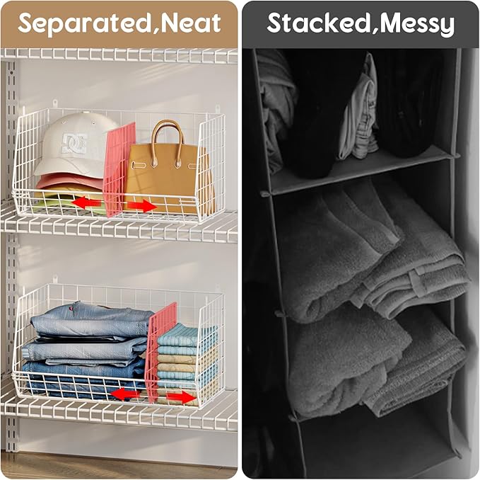 3 Tier Extra Large Closet Hanging Shelves with Divider, 16.5"L x 11.8"W x 33.6"H Closets Organizers and Storage with 5 S Hooks, Clothes Organizer for Sweaters Shoes Handbags Clutches Accessories-White