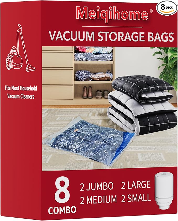 Travel Vacuum Bags With Pump,Vacuum Storage Bags with Electric Pump 8 Combo (2 J/2 L/2 M/2 Small), Plastic Packaging Bags,Travel Vacuum Bag For Luggage,Clothes, Pillows, Comforters, Blankets, Bedding