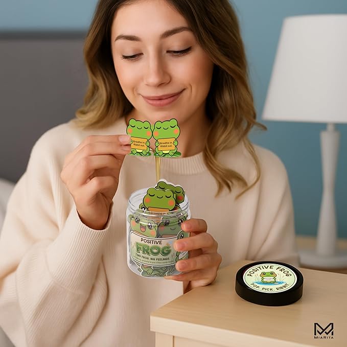 Positive Frog Jar – Cute Thank You Gift, Appreciation Gifts with 60 Uplifting Messages, Funny Emotional Support Frog, Self Care & Christmas Gifts for Women, Teens, Teachers, and Friends