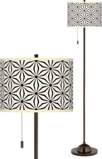 Kaleidoscope Flowers Bronze Club Floor Lamp with Print Shade