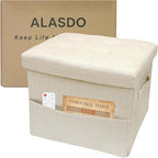 ALASDO Storage Ottoman Footrest Stool Small Ottoman with Storage Foldable Ottomans Foot Rest Footstool Bench for Living Room 17x13x13inches Beige