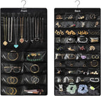 Hanging Jewelry Organizer for Closet, Double-Sided 48 Pockets & 8 Necklaces Holder Jewelry Hanging Organizer to Store Earrings, Necklaces, Bracelets, Rings