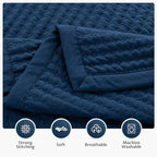 KASENTEX King Quilt Set 104"x90" – Soft Washed 3-Layer Lightweight Bedspread, Minimalist Nordic Design, All-Season Spring & Summer Quilt Set (1 Quilt + 2 Pillow Shams),Dress Dark Blue
