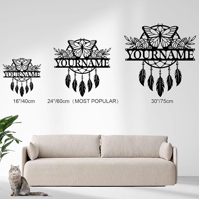 Personalized Dream Catcher Metal Wall Art - Custom Name Iron Sign for Home Decor, 8-30 Inch Black (Style E)