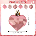 Valentines Day Heart Ornaments, 24Pcs Hanging Heart Ornaments, Glitter Rose Gold Heart-Shaped Baubles for Outdoor Wedding Anniversary Mother's Day Romantic Galentines Valentines Day Party Decoration