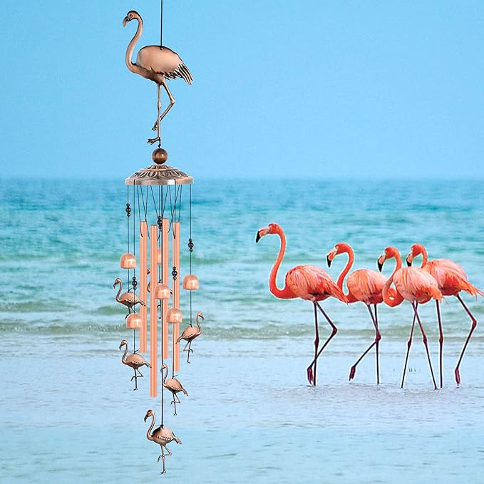 JOBOSI Flamingo Wind Chimes, Gifts for Mom Women Grandma Friends Mother, Flamingo Room Garden Decor Patio Decorations, with S Hook Flamingo Gifts