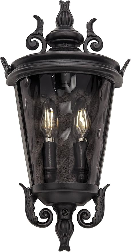John Timberland Casa Marseille European Outdoor Wall Light Fixture Textured Black Scroll 17" Clear Hammered Glass for Exterior House Porch Patio Outside Deck Garage Yard Front Door Garden Home
